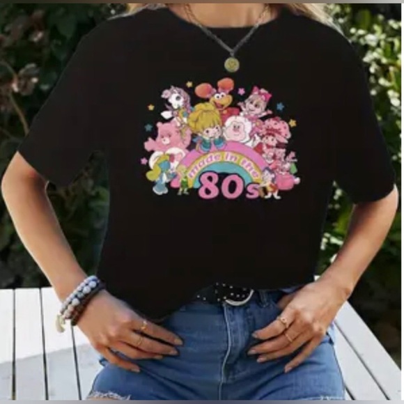 Womens Fashion Black Made in the 80’s Cartoon Short Sleeve T-Shirt - Picture 3 of 9